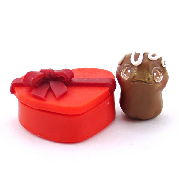 Heart Chocolate Box Milk Chocolate Frog Figurine - Polymer Clay Valentine Collection