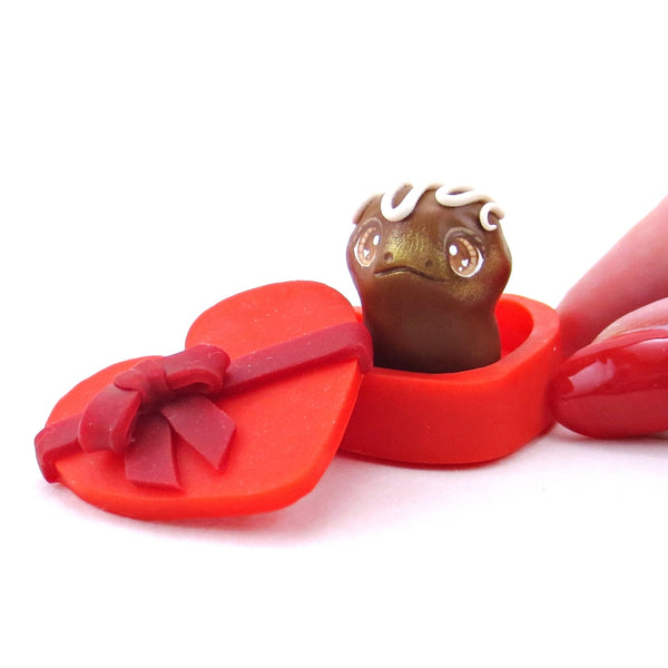 Heart Chocolate Box Milk Chocolate Frog Figurine - Polymer Clay Valentine Collection