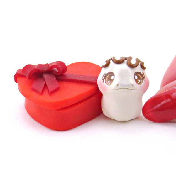 Heart Chocolate Box White Chocolate Frog Figurine - Polymer Clay Valentine Collection