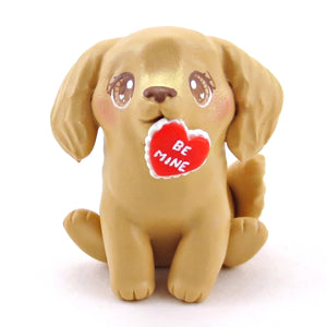 Golden Retriever Puppy Dog with a "Be Mine" Valentine Figurine - Polymer Clay Valentine Collection