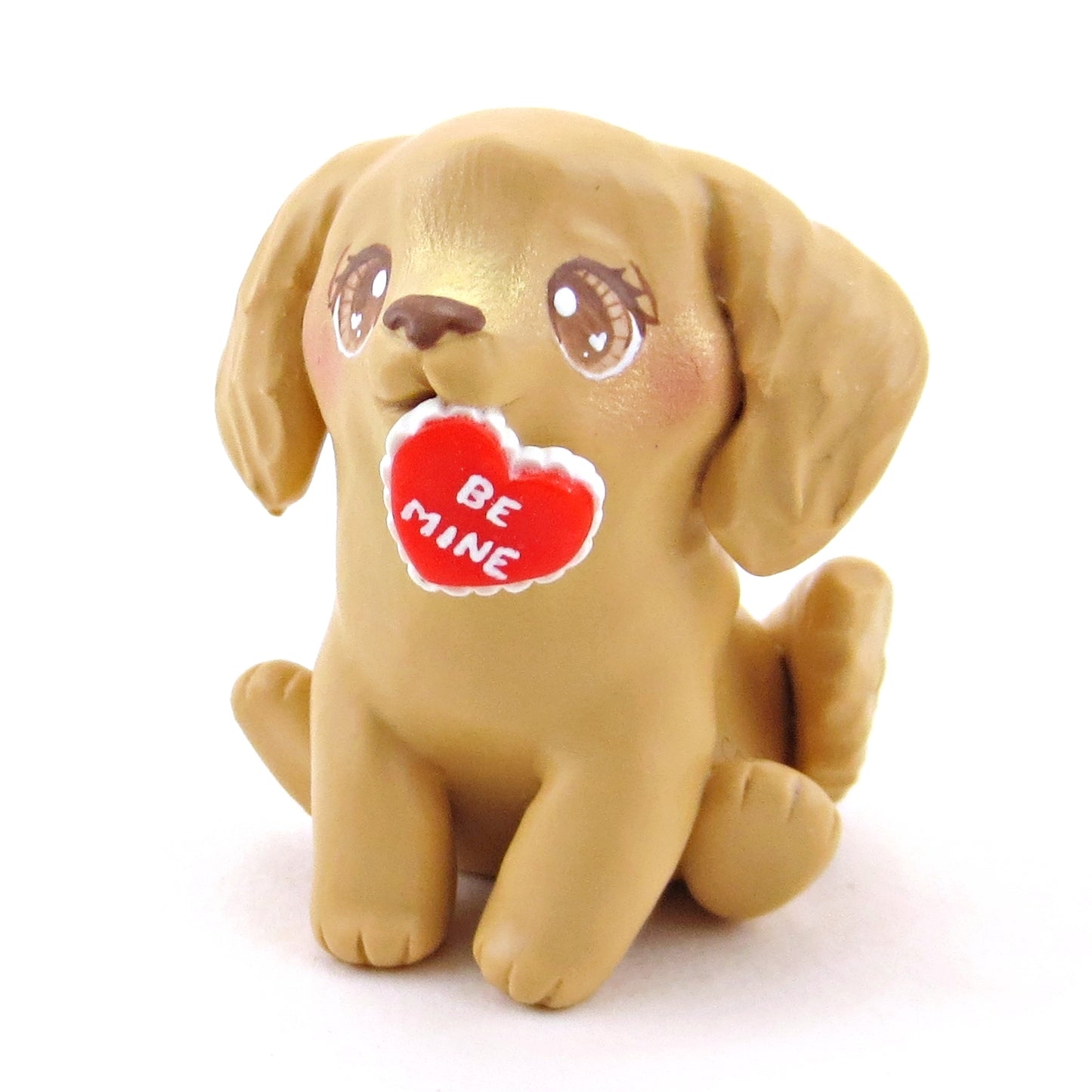 Golden Retriever Puppy Dog with a "Be Mine" Valentine Figurine - Polymer Clay Valentine Collection