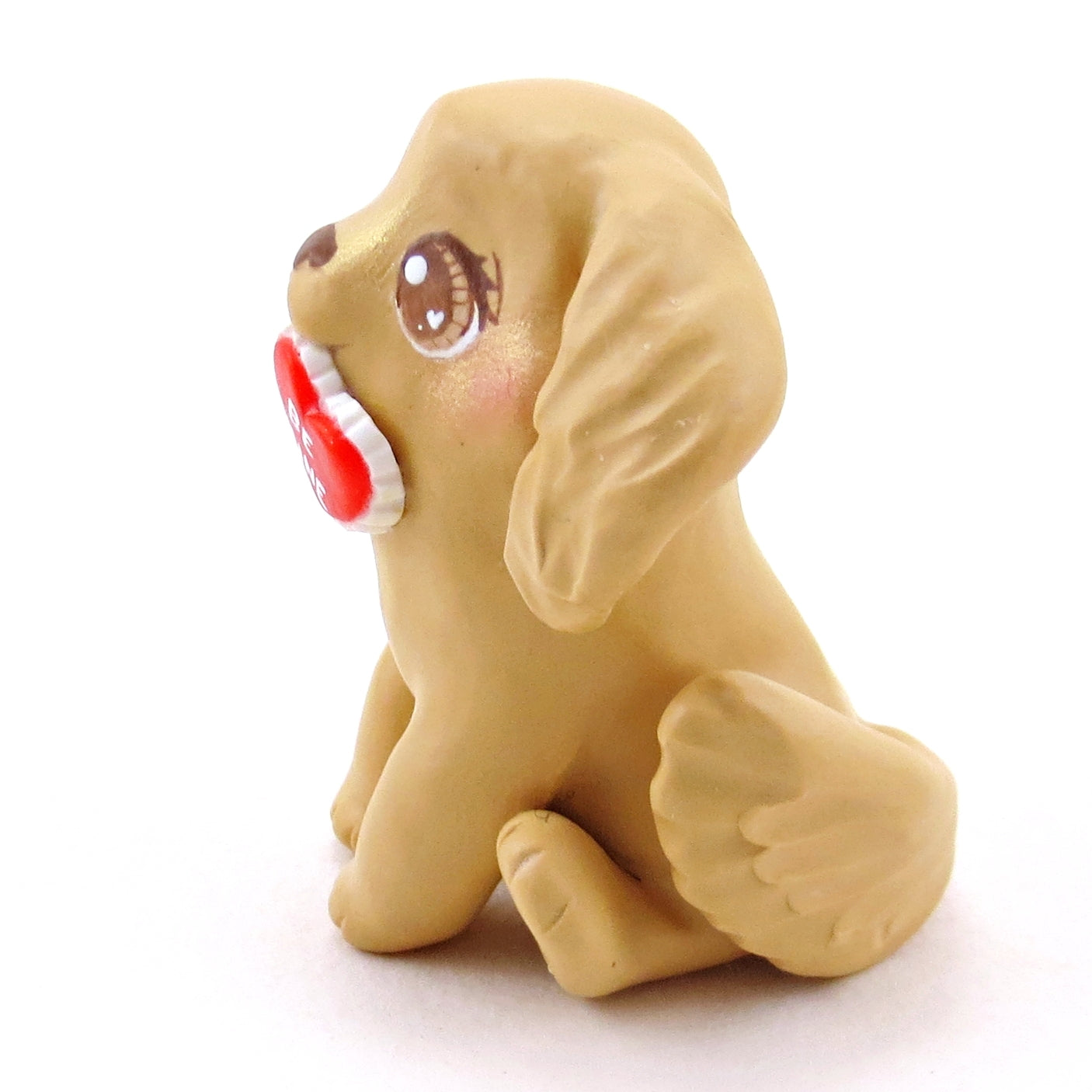 Golden Retriever Puppy Dog with a "Be Mine" Valentine Figurine - Polymer Clay Valentine Collection