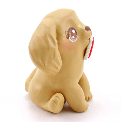 Golden Retriever Puppy Dog with a "Be Mine" Valentine Figurine - Polymer Clay Valentine Collection