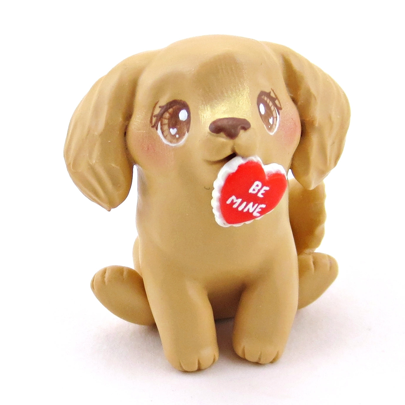 Golden Retriever Puppy Dog with a "Be Mine" Valentine Figurine - Polymer Clay Valentine Collection