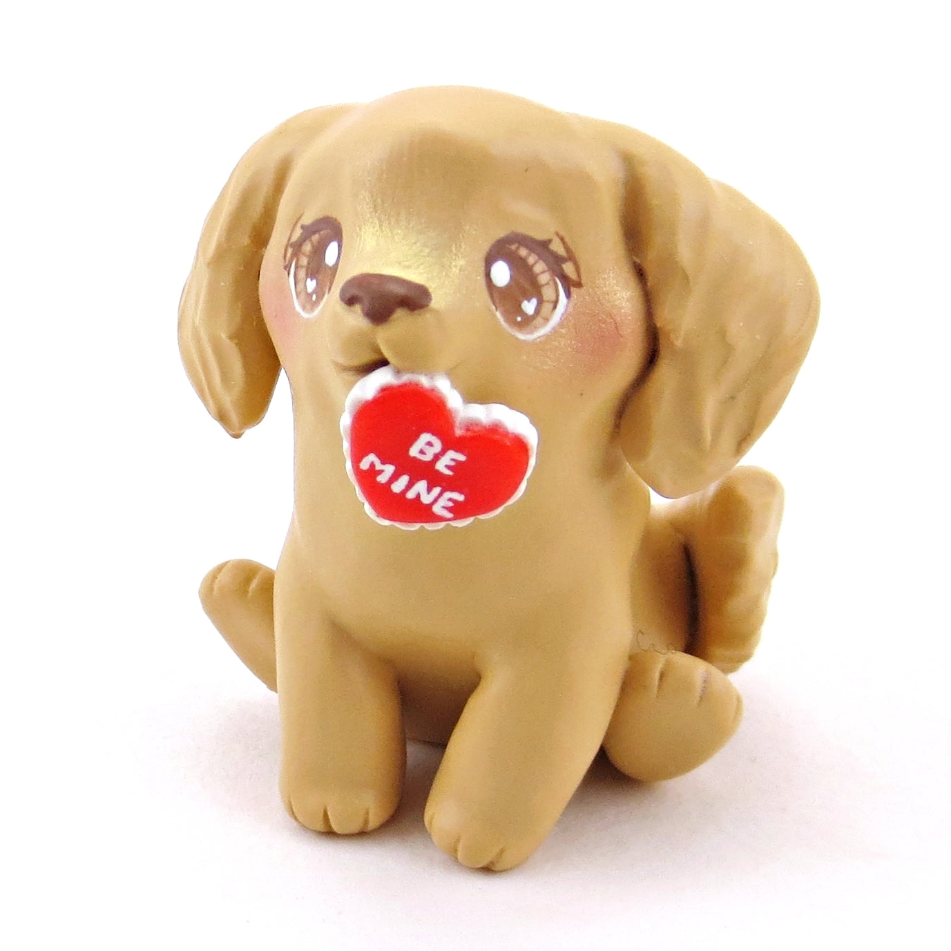 Golden Retriever Puppy Dog with a "Be Mine" Valentine Figurine - Polymer Clay Valentine Collection