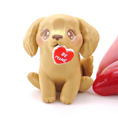 Golden Retriever Puppy Dog with a "Be Mine" Valentine Figurine - Polymer Clay Valentine Collection