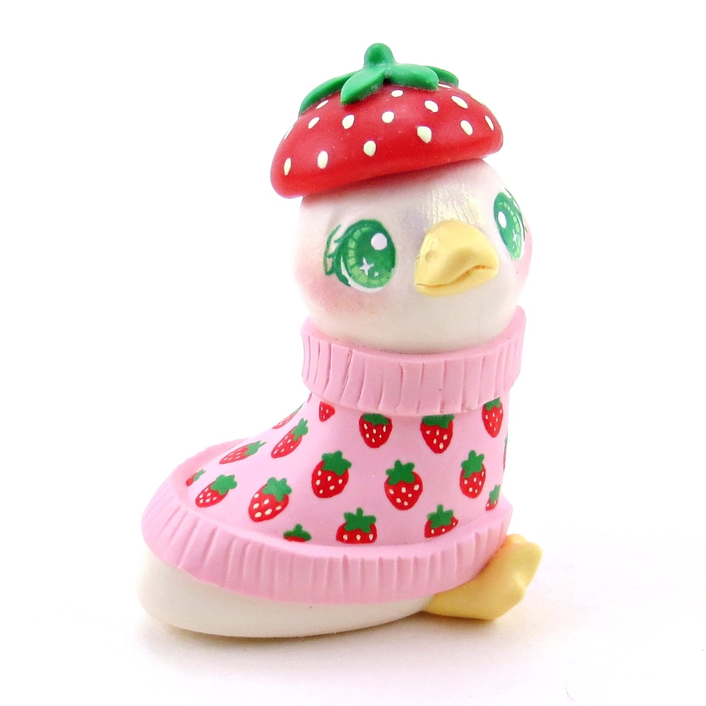 Goose in a Strawberry Sweater and Beret Figurine - Polymer Clay Winter Collection