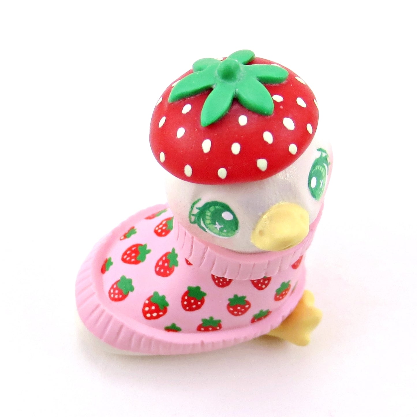 Goose in a Strawberry Sweater and Beret Figurine - Polymer Clay Winter Collection