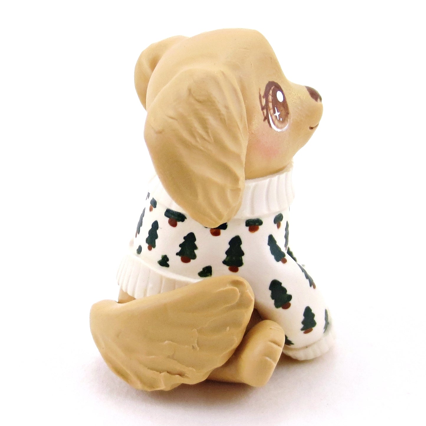 Pine Tree Cozy Sweater Golden Retriever Puppy Dog Figurine - Polymer Clay Winter Collection