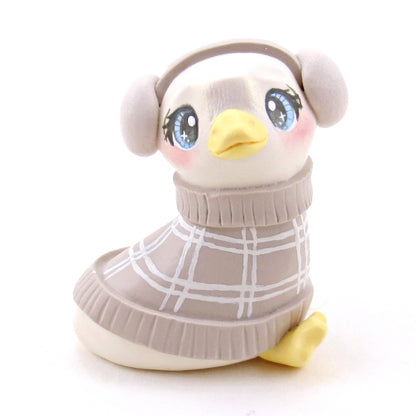 Goose in Earmuffs and Cozy Sweater Figurine - Polymer Clay Winter Collection