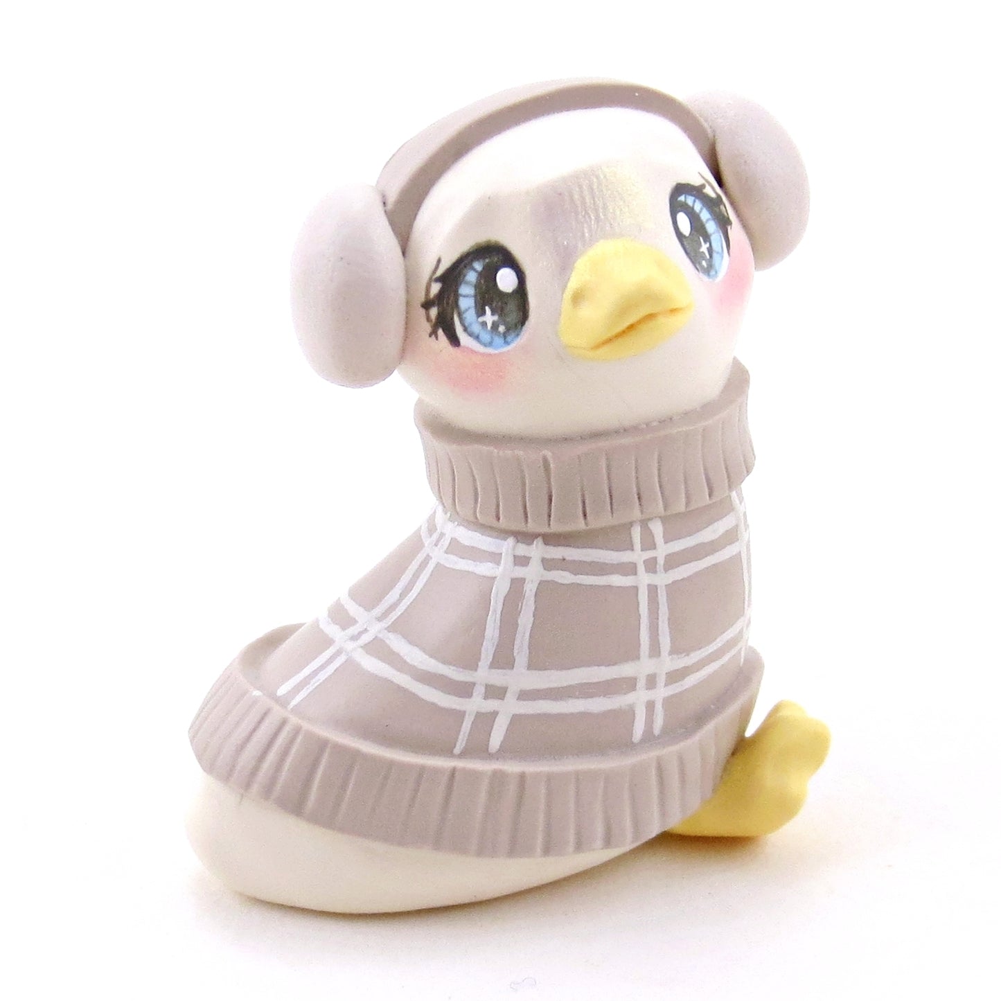 Goose in Earmuffs and Cozy Sweater Figurine - Polymer Clay Winter Collection