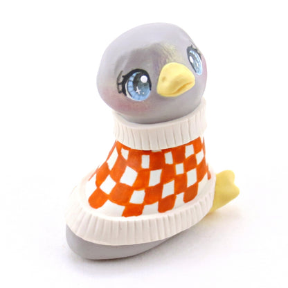 Grey Goose in a Cozy Checkered Sweater Figurine - Polymer Clay Winter Collection