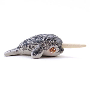 Brown-Eyed Narwhal Figurine - Polymer Clay Winter Collection