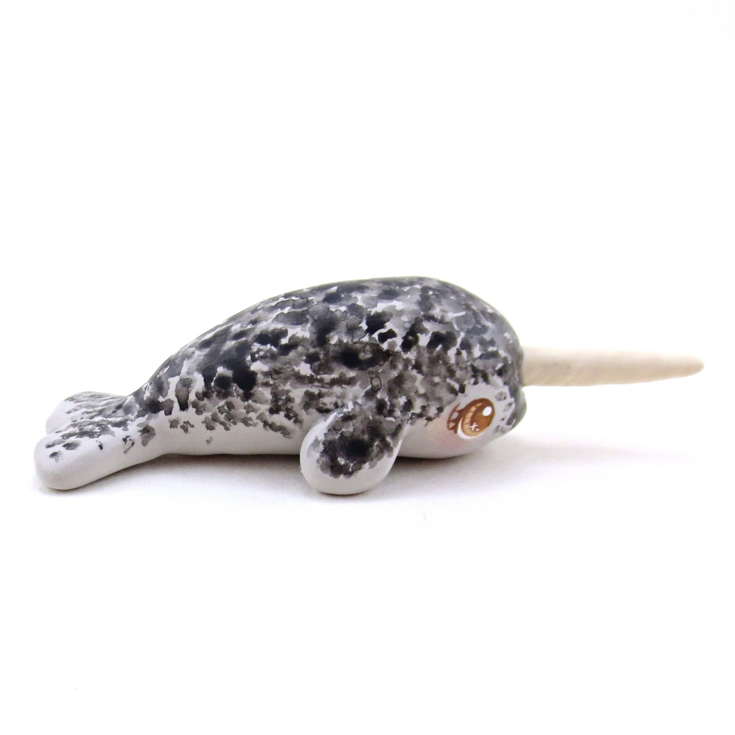 Brown-Eyed Narwhal Figurine - Polymer Clay Winter Collection