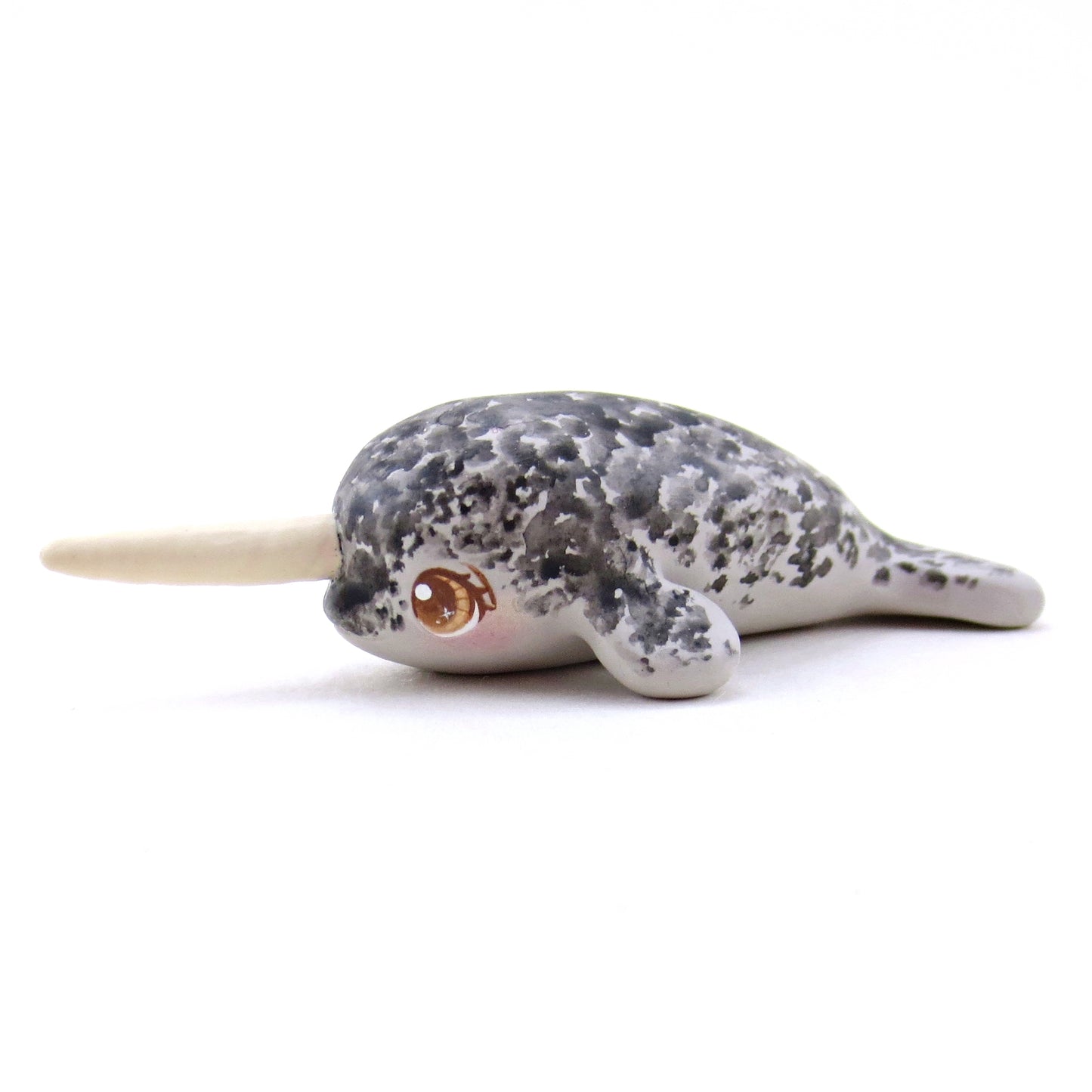 Brown-Eyed Narwhal Figurine - Polymer Clay Winter Collection