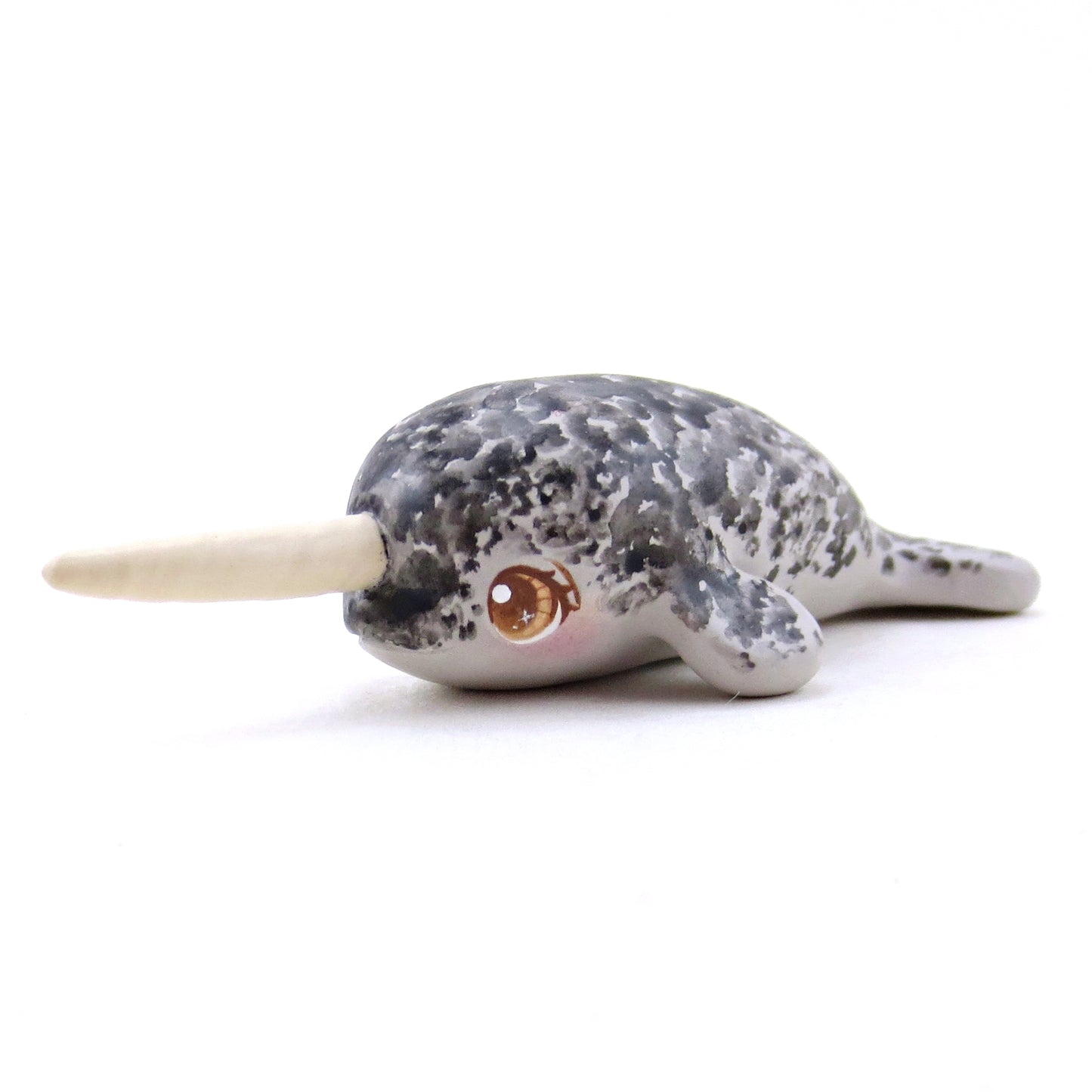 Brown-Eyed Narwhal Figurine - Polymer Clay Winter Collection