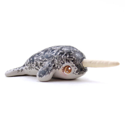 Brown-Eyed Narwhal Figurine - Polymer Clay Winter Collection