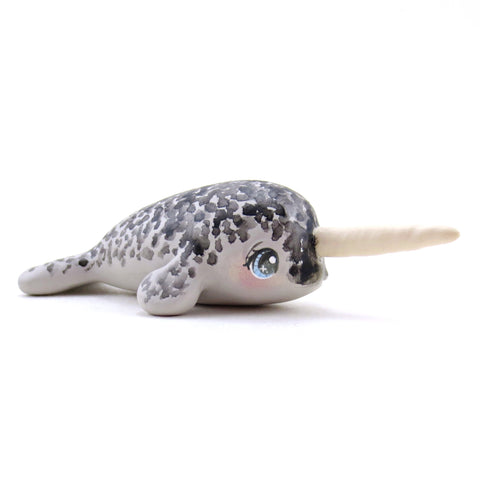 Blue-Eyed Narwhal Figurine - Polymer Clay Winter Collection