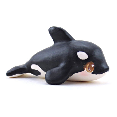 Brown-Eyed Orca Figurine - Polymer Clay Winter Collection
