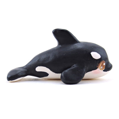 Brown-Eyed Orca Figurine - Polymer Clay Winter Collection