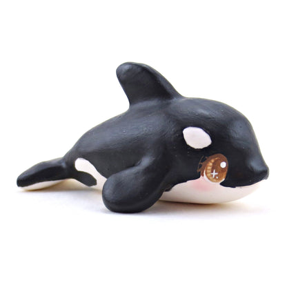 Brown-Eyed Orca Figurine - Polymer Clay Winter Collection