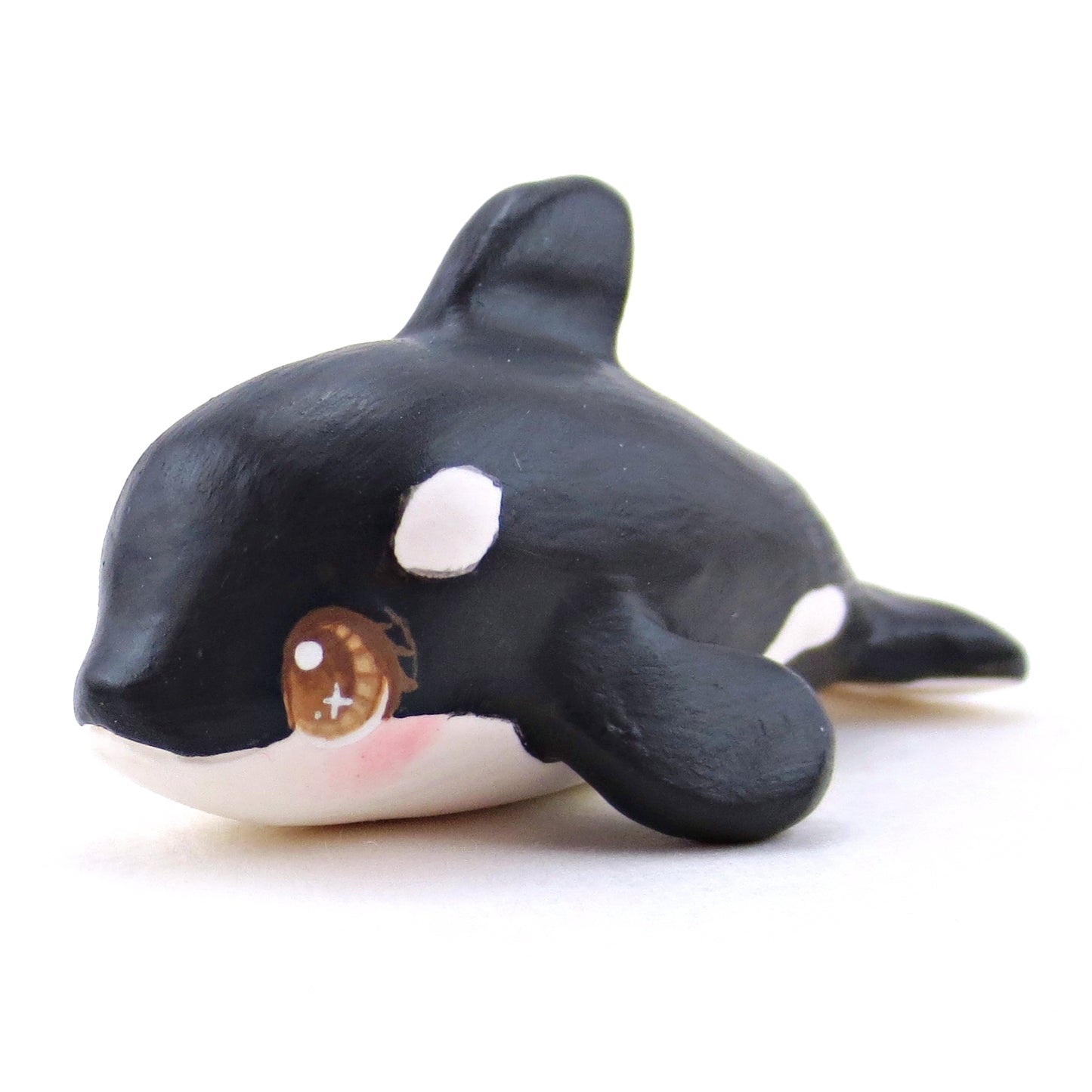 Brown-Eyed Orca Figurine - Polymer Clay Winter Collection