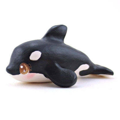 Brown-Eyed Orca Figurine - Polymer Clay Winter Collection