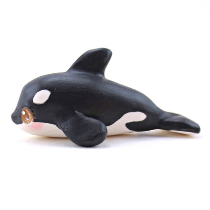 Brown-Eyed Orca Figurine - Polymer Clay Winter Collection