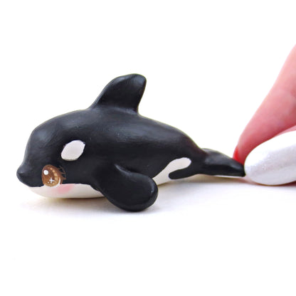 Brown-Eyed Orca Figurine - Polymer Clay Winter Collection