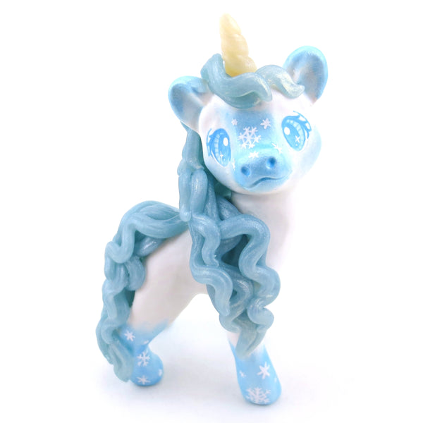 Snowflake Unicorn Figurine - Polymer Clay Winter Collection
