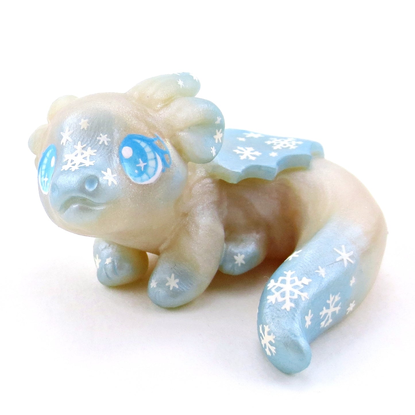 Snowflake Baby Dragon Figurine - Polymer Clay Winter Collection