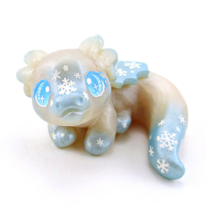 Snowflake Baby Dragon Figurine - Polymer Clay Winter Collection