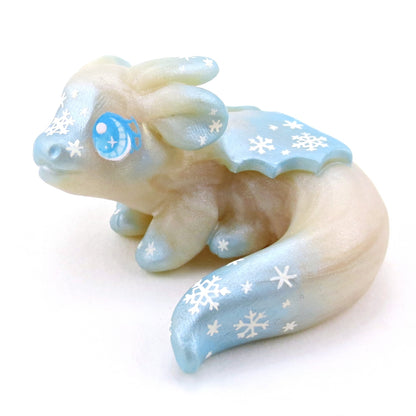 Snowflake Baby Dragon Figurine - Polymer Clay Winter Collection