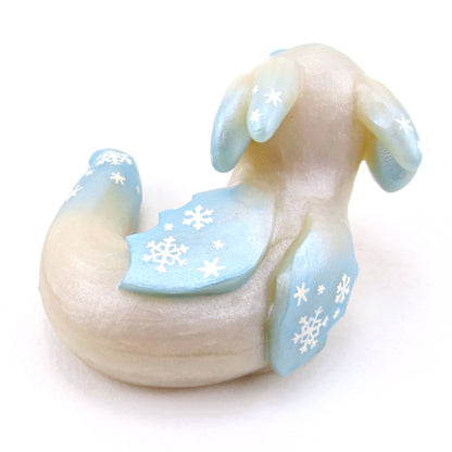 Snowflake Baby Dragon Figurine - Polymer Clay Winter Collection