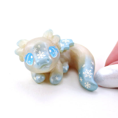 Snowflake Baby Dragon Figurine - Polymer Clay Winter Collection