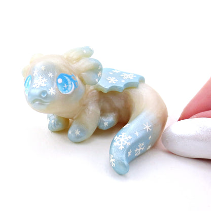 Snowflake Baby Dragon Figurine - Polymer Clay Winter Collection