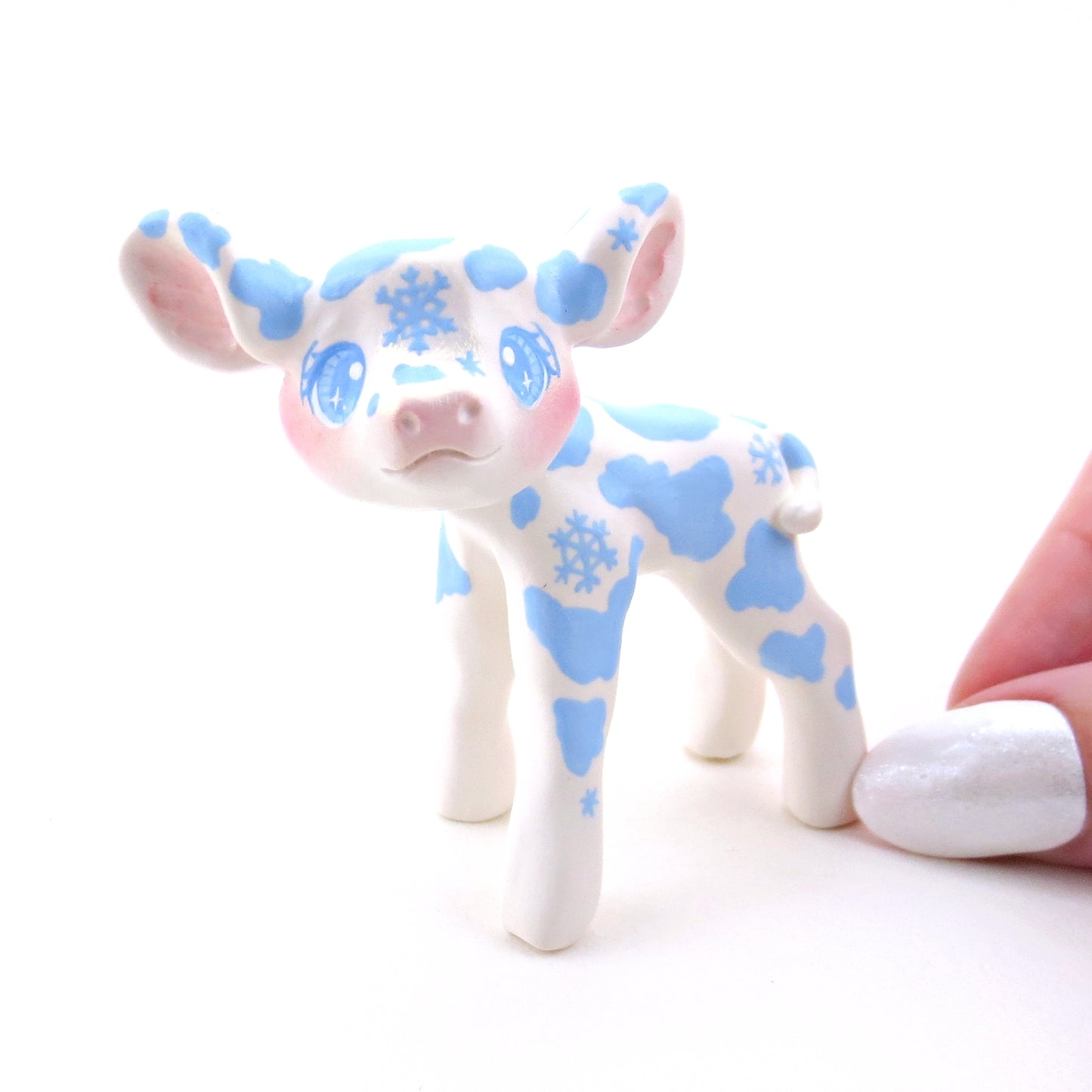 Snowflake Cow Figurine - Polymer Clay Winter Collection