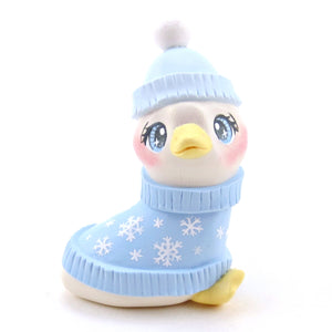 Snowflake Sweater Goose Figurine - Polymer Clay Winter Collection