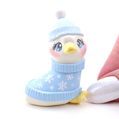 Snowflake Sweater Goose Figurine - Polymer Clay Winter Collection