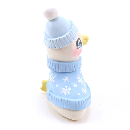 Snowflake Sweater Goose Figurine - Polymer Clay Winter Collection