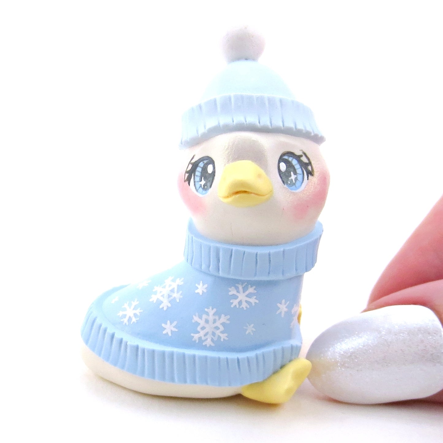 Snowflake Sweater Goose Figurine - Polymer Clay Winter Collection