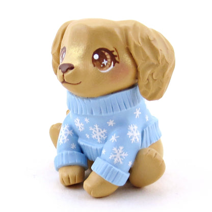 Snowflake Sweater Golden Retriever Puppy Dog Figurine - Polymer Clay Winter Collection