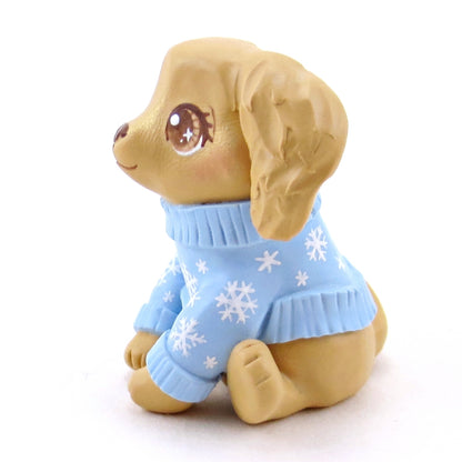 Snowflake Sweater Golden Retriever Puppy Dog Figurine - Polymer Clay Winter Collection