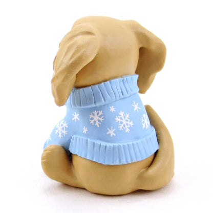 Snowflake Sweater Golden Retriever Puppy Dog Figurine - Polymer Clay Winter Collection