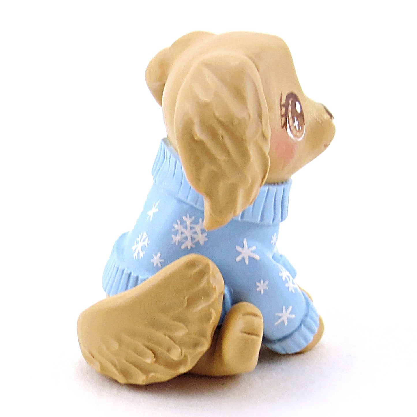 Snowflake Sweater Golden Retriever Puppy Dog Figurine - Polymer Clay Winter Collection