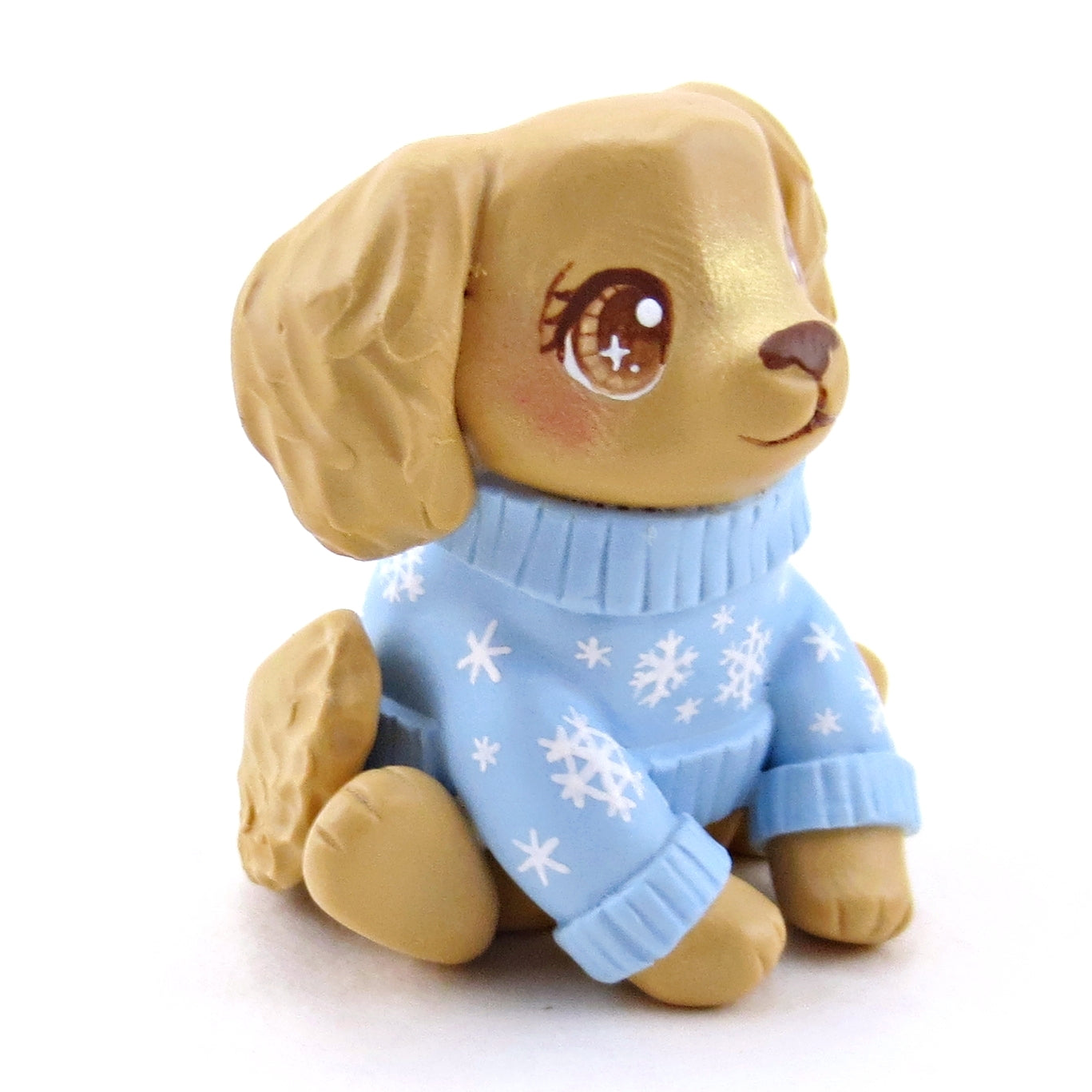 Snowflake Sweater Golden Retriever Puppy Dog Figurine - Polymer Clay Winter Collection