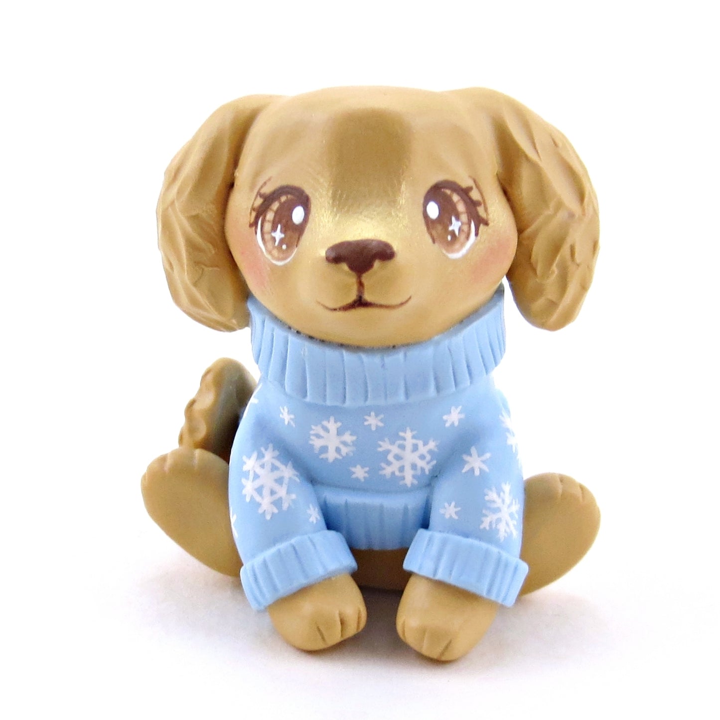 Snowflake Sweater Golden Retriever Puppy Dog Figurine - Polymer Clay Winter Collection