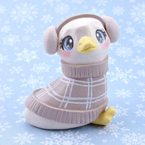 Goose in Earmuffs and Cozy Sweater Figurine - Polymer Clay Winter Collection