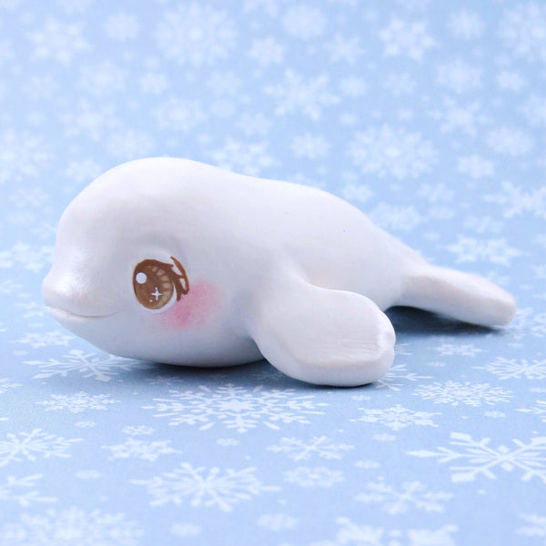 Brown-Eyed Beluga Figurine - Polymer Clay Winter Collection