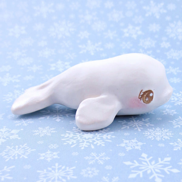 Brown-Eyed Beluga Figurine - Polymer Clay Winter Collection